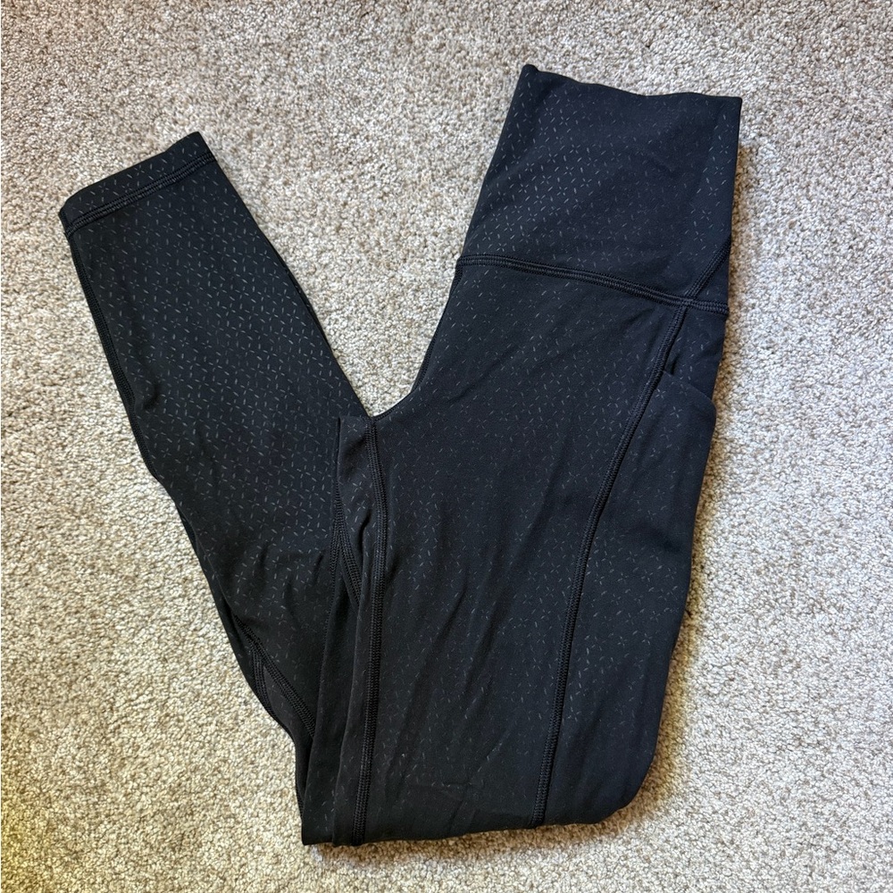Black Athletic Leggings with Subtle Dot Detail